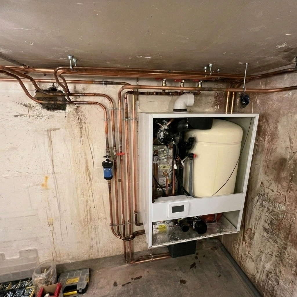 Installation chaudière avec raccordement cuivre